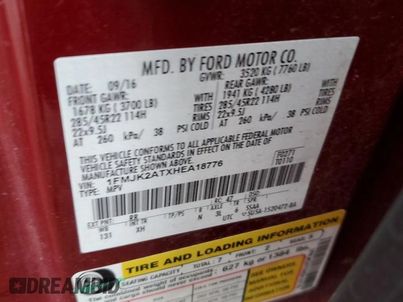 2017 Ford Expedition EL Limited with VIN 1FMJK2ATXHEA18776, listed as a Copart auction lot 42125195 with 69,740 mi miles and Salvage Title. Bid and sale history available at carsss.com. Image 14.