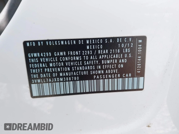 2013 Volkswagen Jetta TDI w/Premium с VIN 3VWLL7AJXDM388780, выставлен на аукционе IAAI как лот 42167972 с пробегом 189 950 миль миль и . История ставок и продаж доступна на DreamBid. Изображение 9.