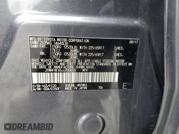 2018 Toyota RAV4 XLE with VIN JTMRFREV6JJ720655, listed as a Copart auction lot 52198195 with 178,274 mi miles and Salvage Title. Bid and sale history available at carsss.com. Image 13.