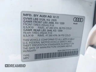 2022 Audi Q3 S line Premium z VIN WA1DECF37N1092225, wystawiony jako IAAI lot #41786815 z przebiegiem 41 973 mil mil oraz . Historia ofert i sprzedaży dostępna na DreamBid. Obrazek 9.
