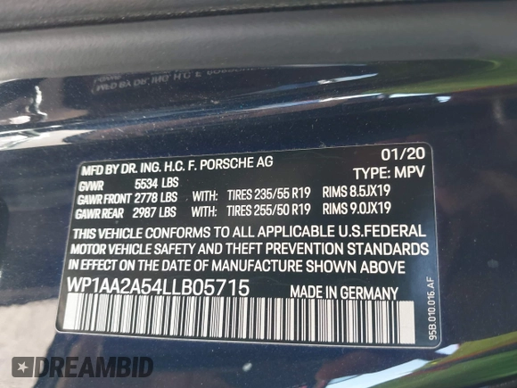 2020 Porsche Macan с VIN WP1AA2A54LLB05715, выставлен на аукционе IAAI как лот 41239641 с пробегом 59 453 миль миль и . История ставок и продаж доступна на DreamBid. Изображение 9.