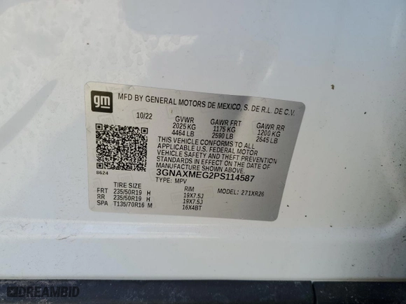 2023 Chevrolet Equinox RS with VIN 3GNAXMEG2PS114587, listed as a Copart auction lot 43179045 with 30,319 mi miles and Non Repairable. Bid and sale history available at carsss.com. Image 13.