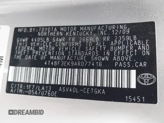 2010 Toyota Camry with VIN 4T4BF3EK9AR077416, listed as a IAAI auction lot 42008649 with 41,499 mi miles and . Bid and sale history available at DreamBid. Image 9.