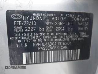 2010 Hyundai Elantra GLS z VIN KMHDU4AD0AU016204, wystawiony jako IAAI lot #41864460 z przebiegiem 176 390 mil mil oraz . Historia ofert i sprzedaży dostępna na DreamBid. Obrazek 9.