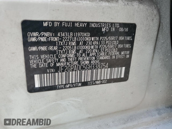 2016 Subaru Crosstrek Premium with VIN JF2GPADC5GH338754, listed as a Copart auction lot 63478545 with 98,867 mi miles and Salvage title. Bid and sale history available at DreamBid. Image 13.