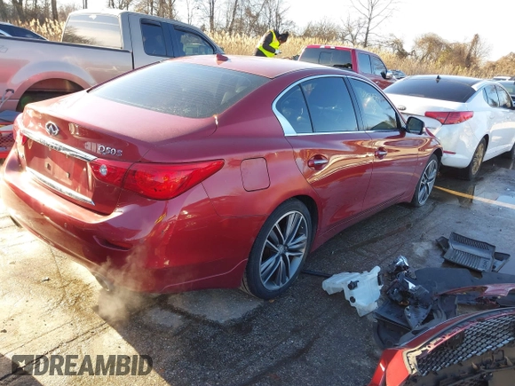 2014 Infiniti Q50 Sport with VIN JN1BV7AR5EM690783, listed as a IAAI auction lot 41024574 with 79,813 mi miles and . Bid and sale history available at DreamBid. Image 4.
