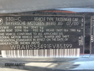 2001 BMW 3 Series 330Ci with VIN WBABS53491EV85399, listed as a Copart auction lot 74510704 with 82,382 mi miles and Salvage Title. Bid and sale history available at carsss.com. Image 12.
