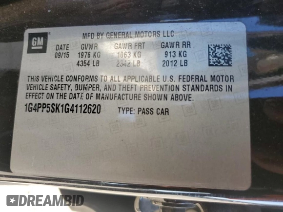 2016 Buick Verano with VIN 1G4PP5SK1G4112620, listed as a Copart auction lot 48810125 with 0 mi miles and Salvage Title. Bid and sale history available at carsss.com. Image 15.