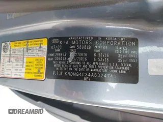 2010 Kia Sedona LX with VIN KNDMG4C34A6324741, listed as a IAAI auction lot 41665347 with 135,904 mi miles. Bid and sale history available at carsss.com. Image 9.