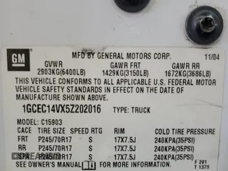 2005 Chevrolet Silverado 1500 Work Truck with VIN 1GCEC14VX5Z202016, listed as a Copart auction lot 52885965 with 248,746 mi miles and Salvage Title. Bid and sale history available at carsss.com. Image 15.