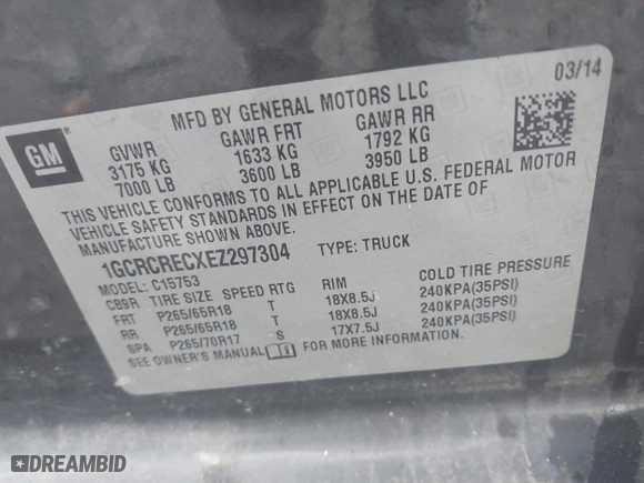 2014 Chevrolet Silverado 1500 LT with VIN 1GCRCRECXEZ297304, listed as a IAAI auction lot 40954344 with 185,323 mi miles. Bid and sale history available at carsss.com. Image 9.