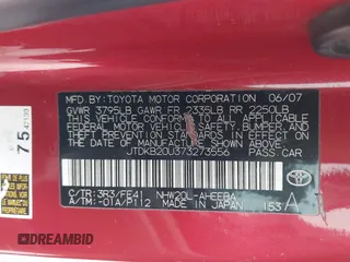 2007 Toyota Prius with VIN JTDKB20U373273556, listed as a IAAI auction lot 41293459 with 154,925 mi miles. Bid and sale history available at carsss.com. Image 9.