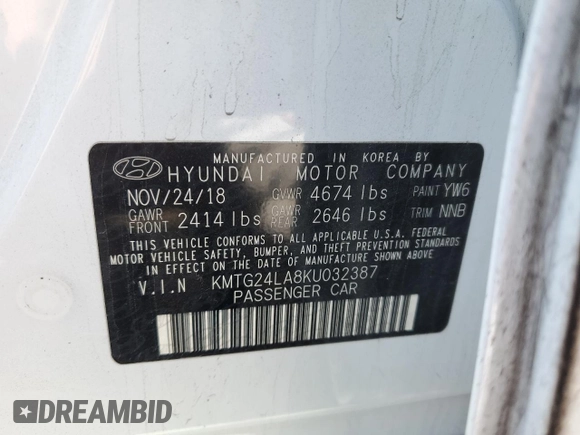 2019 Genesis G70 2.0T Sport with VIN KMTG24LA8KU032387, listed as a Copart auction lot 70257244 with 63,308 mi miles and Salvage Title. Bid and sale history available at carsss.com. Image 13.