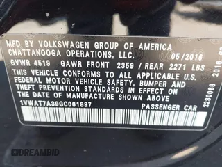 2016 Volkswagen Passat S с VIN 1VWAT7A39GC061897, выставлен на аукционе IAAI как лот 42562833 с пробегом Не указан миль и . История ставок и продаж доступна на DreamBid. Изображение 9.