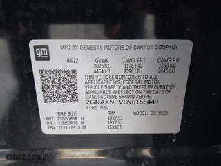 2022 Chevrolet Equinox Premier with VIN 2GNAXNEV8N6155449, listed as a IAAI auction lot 41589294 with 46,482 mi miles. Bid and sale history available at carsss.com. Image 9.