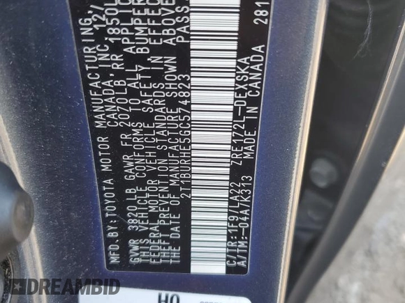 2016 Toyota Corolla L with VIN 2T1BURHE5GC574823, listed as a Copart auction lot 61356125 with 247,016 mi miles and Salvage title. Bid and sale history available at DreamBid. Image 12.