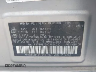 2012 Subaru Legacy Limited с VIN 4S3BMBJ60C3004032, выставлен на аукционе IAAI как лот 42034991 с пробегом 273 603 миль миль и . История ставок и продаж доступна на DreamBid. Изображение 9.
