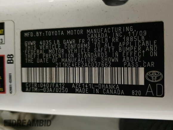 2010 Toyota Matrix S с VIN 2T1KE4EE2AC037662, выставлен на аукционе Copart как лот 54977015 с пробегом 163 187 миль миль и Списание • Salvage title. История ставок и продаж доступна на DreamBid. Изображение 13.