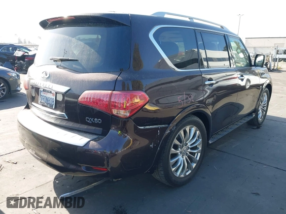 2016 Infiniti QX80 with VIN JN8AZ2NC1G9401091, listed as a IAAI auction lot 42497807 with 77,179 mi miles and . Bid and sale history available at DreamBid. Image 4.