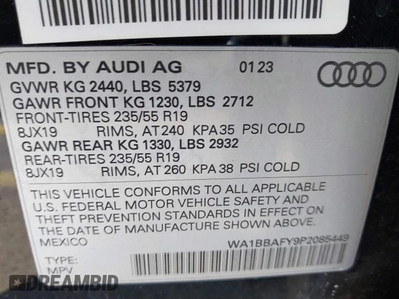 2023 Audi Q5 Premium Plus z VIN WA1BBAFY9P2085449, wystawiony jako IAAI lot #41508525 z przebiegiem 11 225 mil mil oraz . Historia ofert i sprzedaży dostępna na DreamBid. Obrazek 9.
