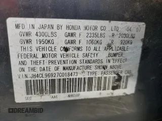 2007 Acura TSX Navi with VIN JH4CL96927C018473, listed as a Copart auction lot 60079735 with 364,753 mi miles and Salvage title. Bid and sale history available at DreamBid. Image 12.