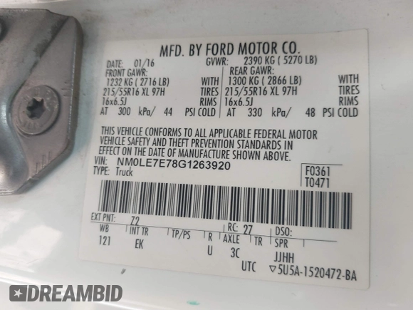 2016 Ford Transit Connect XL with VIN NM0LE7E78G1263920, listed as a IAAI auction lot 42590909 with 267,671 mi miles and . Bid and sale history available at DreamBid. Image 9.