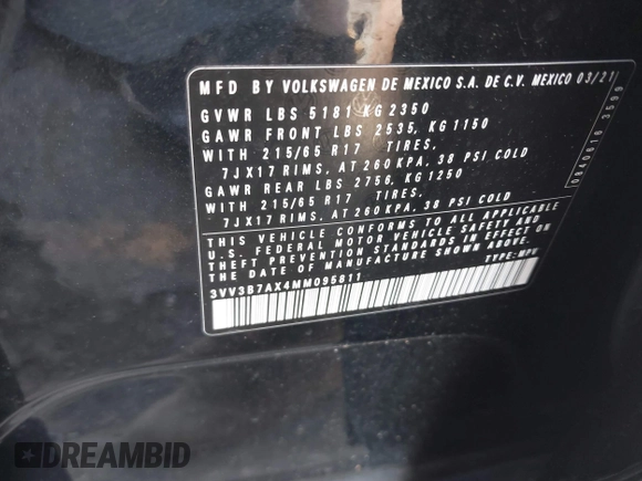 2021 Volkswagen Tiguan SE z VIN 3VV3B7AX4MM095811, wystawiony jako IAAI lot #41476490 z przebiegiem 25 668 mil mil oraz . Historia ofert i sprzedaży dostępna na DreamBid. Obrazek 9.