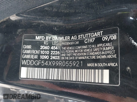 2009 Mercedes-Benz C 300 Sport with VIN WDDGF54X99R055921, listed as a IAAI auction lot 42209880 with 116,844 mi miles and . Bid and sale history available at DreamBid. Image 9.