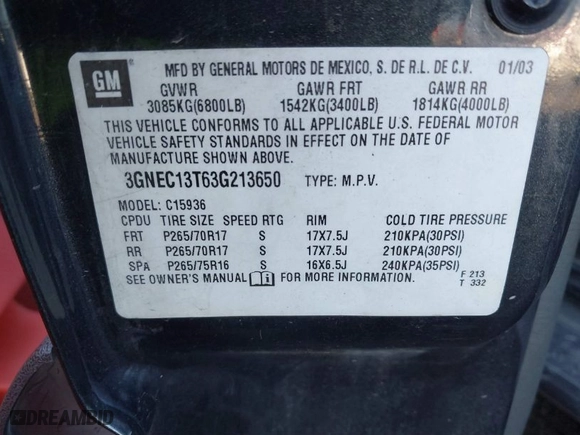 2003 Chevrolet Avalanche with VIN 3GNEC13T63G213650, listed as a IAAI auction lot 41472678 with 1 mi miles. Bid and sale history available at carsss.com. Image 9.