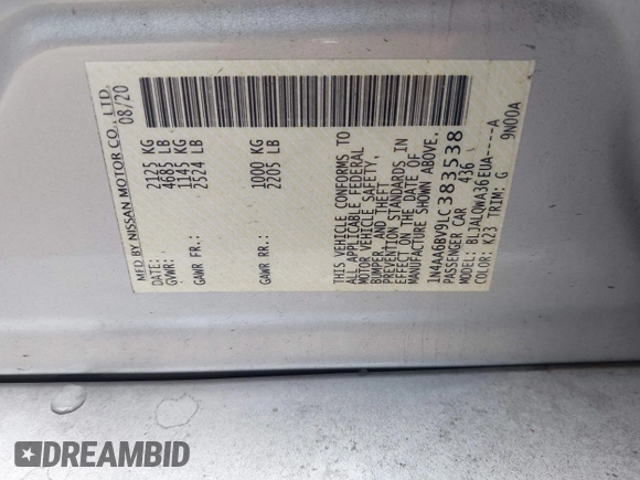 2020 Nissan Maxima S z VIN 1N4AA6BV9LC383538, wystawiony jako IAAI lot #40860829 z przebiegiem 63 975 mil mil oraz . Historia ofert i sprzedaży dostępna na DreamBid. Obrazek 9.