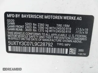 2020 BMW X3 sDrive30i with VIN 5UXTY3C07L9C28792, listed as a IAAI auction lot 41721503 with 58,340 mi miles. Bid and sale history available at carsss.com. Image 9.