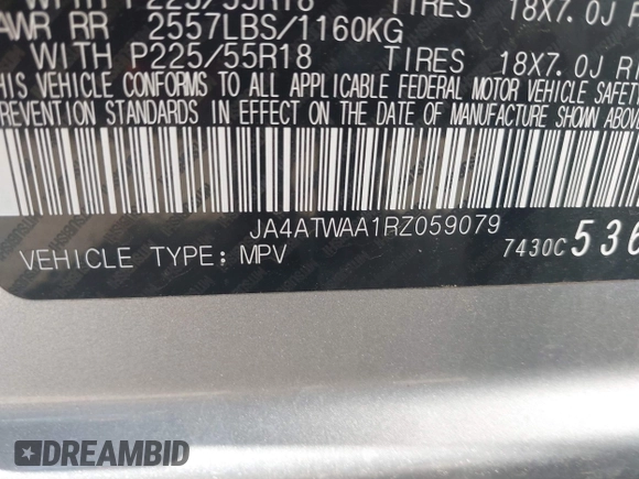 2024 Mitsubishi Eclipse Cross SE с VIN JA4ATWAA1RZ059079, выставлен на аукционе IAAI как лот 42732351 с пробегом 37 471 миль миль и . История ставок и продаж доступна на DreamBid. Изображение 9.
