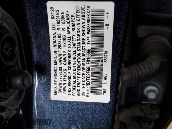2020 Honda Civic Sedan LX with VIN 19XFC2F66LE015655, listed as a Copart auction lot 50711075 with 0 mi miles and Salvage Title. Bid and sale history available at carsss.com. Image 14.