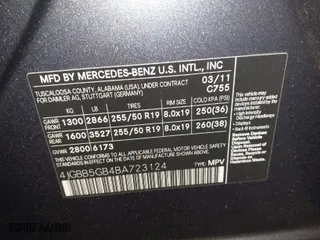 2011 Mercedes-Benz M-Class ML 350 with VIN 4JGBB5GB4BA723124, listed as a IAAI auction lot 40990790 with 120,518 mi miles. Bid and sale history available at carsss.com. Image 9.