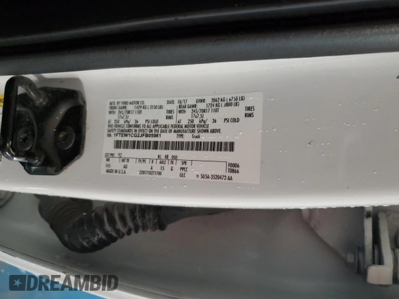 2018 Ford F-150 XL with VIN 1FTEW1CG2JFB05981, listed as a Copart auction lot 51690155 with 62,904 mi miles and Clean Title. Bid and sale history available at DreamBid. Image 12.
