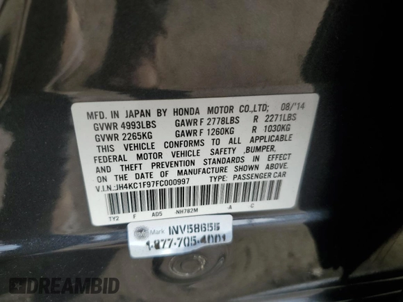 2015 Acura RLX Advance with VIN JH4KC1F97FC000997, listed as a Copart auction lot 75295404 with 67,403 mi miles and Salvage title. Bid and sale history available at DreamBid. Image 14.
