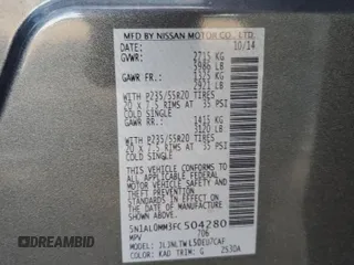 2015 Infiniti QX60 with VIN 5N1AL0MM3FC504280, listed as a Copart auction lot 56704915 with 44,094 mi miles and Salvage title. Bid and sale history available at DreamBid. Image 13.
