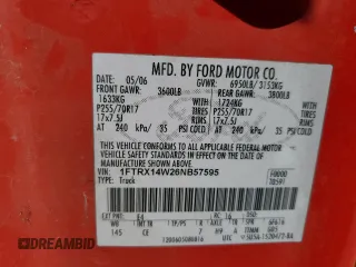2006 Ford F-150 STX with VIN 1FTRX14W26NB57595, listed as a Copart auction lot 51207795 with 283,858 mi miles and Salvage title. Bid and sale history available at DreamBid. Image 14.