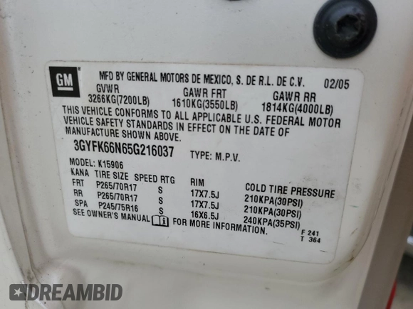 2005 Cadillac Escalade ESV z VIN 3GYFK66N65G216037, wystawiony jako Copart lot #48566035 z przebiegiem 248 970 mil mil oraz Szkody całkowita. Historia ofert i sprzedaży dostępna na DreamBid. Obrazek 13.