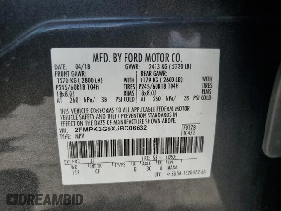 2018 Ford Edge SE with VIN 2FMPK3G9XJBC06632, listed as a Copart auction lot 62422325 with 151,818 mi miles and Clean title. Bid and sale history available at DreamBid. Image 13.