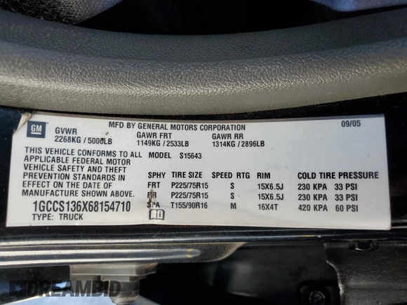 2006 Chevrolet Colorado 2LT z VIN 1GCCS136X68154710, wystawiony jako Copart lot #54200885 z przebiegiem 204 201 mil mil oraz Szkoda całkowita • Salvage title. Historia ofert i sprzedaży dostępna na DreamBid. Obrazek 13.