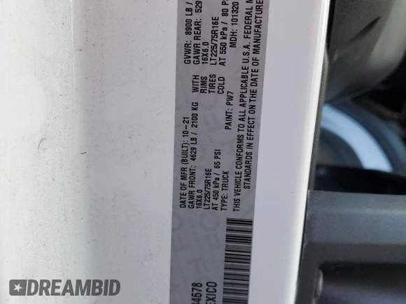 2021 Ram ProMaster Cargo with VIN 3C6LRVVG5ME584678, listed as a Copart auction lot 81923054 with 90,488 mi miles and Salvage Title. Bid and sale history available at DreamBid. Image 15.