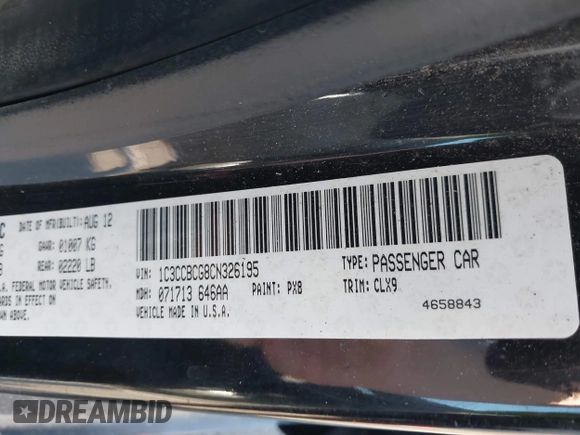 2012 Chrysler 200 Limited with VIN 1C3CCBCG8CN326195, listed as a IAAI auction lot 41439236 with Not Provided miles and . Bid and sale history available at DreamBid. Image 9.