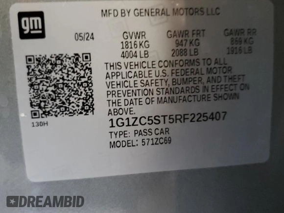 2024 Chevrolet Malibu LS with VIN 1G1ZC5ST5RF225407, listed as a Copart auction lot 88996865 with 16,243 mi miles and Salvage Title. Bid and sale history available at DreamBid. Image 12.