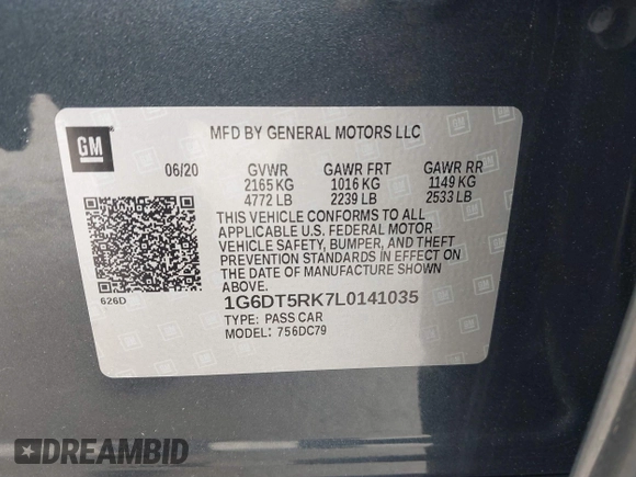 2020 Cadillac CT5 Premium Luxury with VIN 1G6DT5RK7L0141035, listed as a IAAI auction lot 41849703 with 52,712 mi miles and . Bid and sale history available at DreamBid. Image 9.