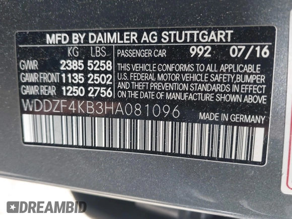 2017 Mercedes-Benz E 300 Luxury with VIN WDDZF4KB3HA081096, listed as a IAAI auction lot 42297801 with 128,798 mi miles and . Bid and sale history available at DreamBid. Image 9.