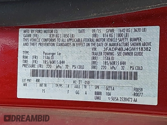 2016 Ford Fiesta SE with VIN 3FADP4BJ4GM118382, listed as a IAAI auction lot 41999324 with 91,440 mi miles. Bid and sale history available at carsss.com. Image 9.