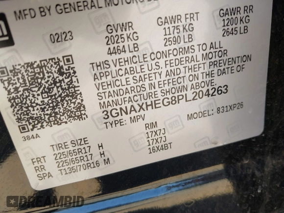 2023 Chevrolet Equinox LS с VIN 3GNAXHEG8PL204263, выставлен на аукционе IAAI как лот 42085358 с пробегом 26 260 миль миль и . История ставок и продаж доступна на DreamBid. Изображение 9.