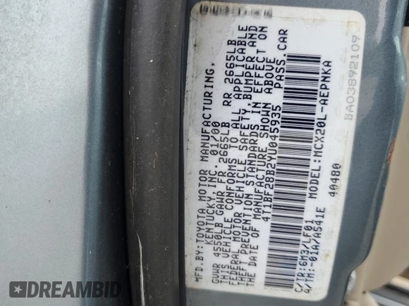 2000 Toyota Avalon XL with VIN 4T1BF28B2YU045935, listed as a Copart auction lot 57147225 with 164,261 mi miles and Salvage title. Bid and sale history available at DreamBid. Image 12.