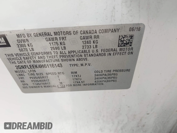 2017 Chevrolet Equinox LS with VIN 2GNFLEEK4H6116143, listed as a IAAI auction lot 42010784 with 181,650 mi miles. Bid and sale history available at carsss.com. Image 9.